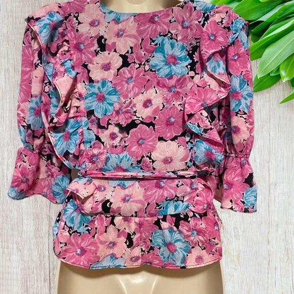 NWT - WAYF Floral Pink and Blue Blouse Size: S - Picture 2 of 7